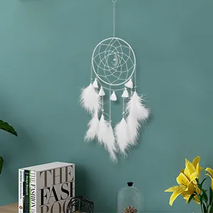Handmade Moon Dreamcatcher Wall Hanging Decor Forest Style Feather Tassel Dream Catcher Ornament For Bedroom Living Room Home Decoration