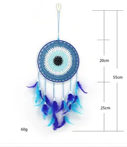 Atrapasueños ojo turco azul con plumas y medidas de 55 cm de longitud total