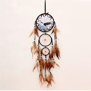 Handmade Indian Style Dreamcatcher Wall Hanging Retro Feather Tassel Wolf Eagle Bear Pattern Ethnic Home Decor