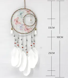 Detailed dimensions of the handmade butterfly dreamcatcher with white feathers