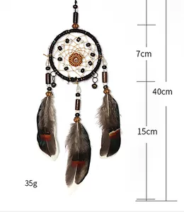 Vintage Indian style dreamcatcher hanging ornament with feathers and beads dimension view