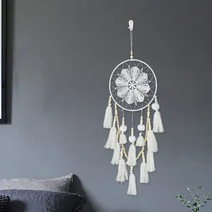 Handmade White Dreamcatcher Wall Hanging With Tassels Wood Beads Nordic Bohemian Home Decor Ornament Gift Window Hanging