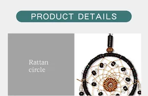 Close-up detail of a vintage Indian style dreamcatcher car pendant with rattan circle.