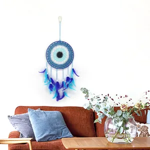 Atrapasueños de ojo turco azul con plumas para decoración de pared artesanal hogar