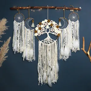 Juego de atrapasueños bohemio tejido a mano con árbol de la vida y luna