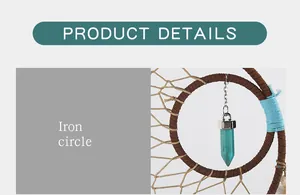 Close-up of iron circle and turquoise stone pendant on dream catcher