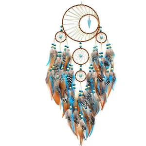 Acchiappasogni Stile Indiano Boho Con Piume di Gallo Perline Pendente di Turchese Fatto a Mano Decorazione da Parete Casa Regalo
