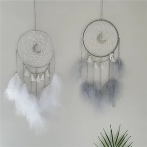 Atrapasueños de Luna Decoración de Pared Estilo Mori Con Luces LED Plumas Hechas a Mano Borlas Para Dormitorio Sala de Estar Adorno Hogar