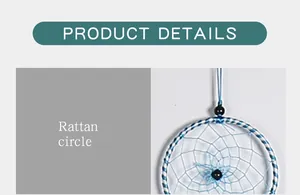 Nahaufnahme vom Rattankreis-Detail eines blauen handgefertigten Traumfängers