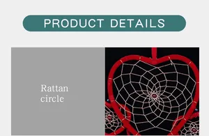 Close-up detail of a handmade red heart-shaped rattan dreamcatcher for bohemian home decor