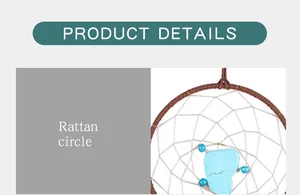 Detailed close-up of a handmade dreamcatcher with a natural rattan circle and turquoise stone