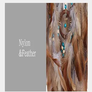 Close-up of dream catcher showing nylon cord and natural feather texture.
