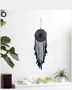 Handmade black feather dreamcatcher wall hanging for Nordic style home decoration