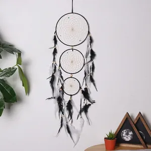 Indianischer Stil Drei Ring Traumfänger Wandbehang Handgefertigtes Weben Federn Perlen Schlafzimmer Wohnzimmer Bohemian Dekor Geschenk