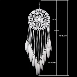 Handmade white Nordic dreamcatcher wall hanging with feathers and beads