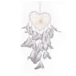 Elegant white heart-shaped dreamcatcher with soft feathers for home or car decor