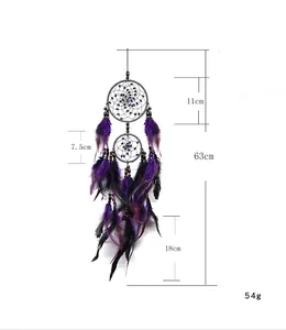 Acchiappasogni fatto a mano con piume viola e nere, dimensioni 63 cm x 11 cm, 54 g.