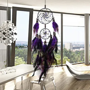 Acchiappasogni in Piuma Naturale Fatto a Mano per Auto Casa Parete Arredamento Matrimonio Romantico Stile Boho con Perline di Legno