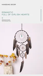 Attrape-rêves mural à trois anneaux avec pendentif turquoise et plumes naturelles