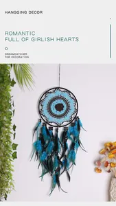 Acchiappasogni Evil Eye blu e nero fatto a mano con piume per decorazione murale