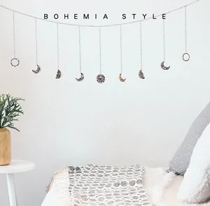 Bohemian moon phase wall hanging chain decor for minimalist home interior