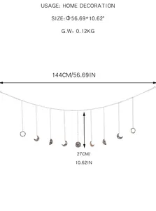 Dimensions detail of Bohemian iron moon phase wall hanging with size specifications.