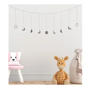 Bohemian iron moon phase wall hanging decoration set for nursery or living room