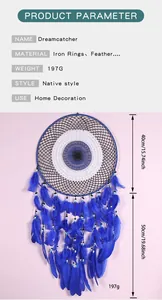 Detaillierte Maße und Parameter des blauen Feder-Traumfängers für die Wanddekoration
