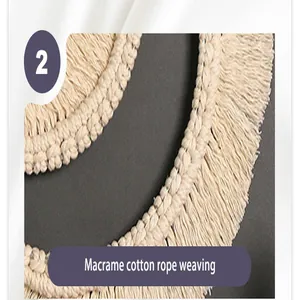Primer plano detallado de la intrincada textura de flecos de cuerda de algodón macramé beige