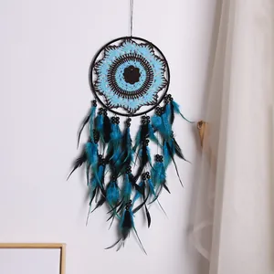 Acchiappasogni occhio del male blu e nero fatto a mano con piume per decoro da parete