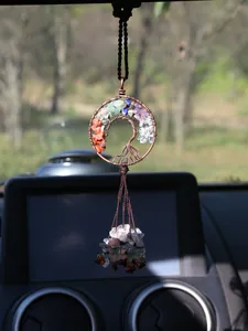 Handmade Tree of Life car pendant ornament with natural colorful chakra healing stones