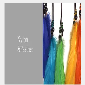 Détail d'ornements de capteur de rêves faits à la main en nylon et plumes colorées