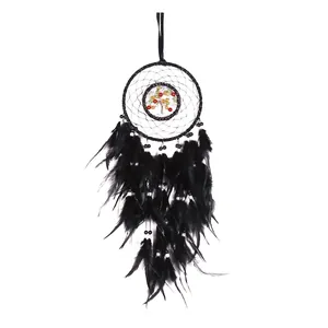 Atrapasueños artesanal de plumas negras con diseño Árbol de la Vida en cuentas de piedra