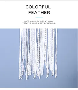 Close-up macro view of delicate white lace tassels for a handmade dreamcatcher hanging decor
