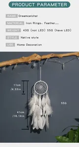 Especificaciones y dimensiones detalladas del atrapasueños blanco para decoración