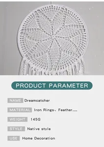 Detailed product parameters for the handmade white crochet dreamcatcher wall hanging