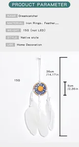 Detailed view of small dreamcatcher with dimensions and material parameters.