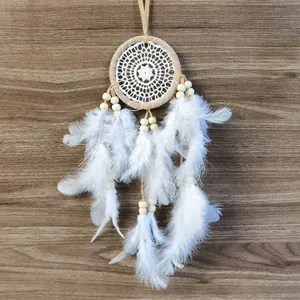 Handmade Floral Heart Dreamcatcher Pendant White Feather Iron Ring Wall Hanging Decor Bohemian Car Rearview Mirror Ornament