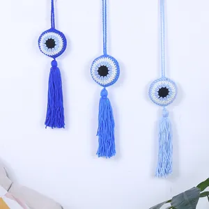 Handmade Crochet Evil Eye Wall Hanging Ornament Cotton Rope Woven Car Charm Boho Tassel Home Decor Pendant