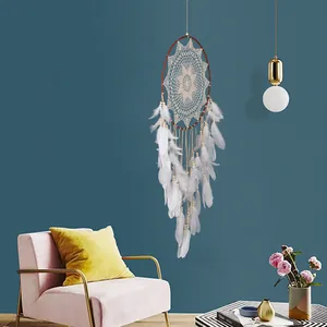 Beautiful Nordic boho dreamcatcher with white feathers and lace for home wall hanging decor
