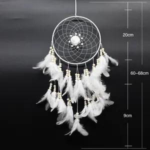 White handmade dreamcatcher featuring rose and feathers wall hanging home decor