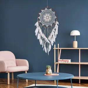 Large Nordic style white lace dreamcatcher with feathers for wall hanging home decor