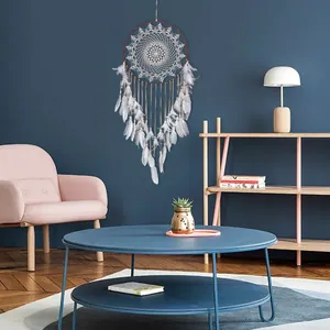 Nordisch Böhmisch Spitze Traumfänger Großer Wandbehang Dekor Mit Federn Und Holzperlen Handgefertigt Baumwollweben Wandanhänger