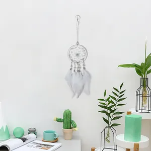 Elegant handmade white dream catcher wall hanging with natural feathers and beads