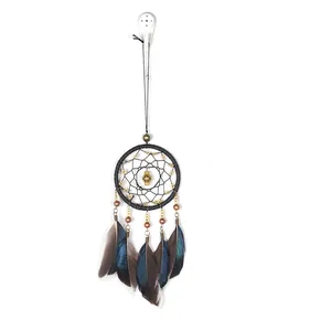 Atrapasueños vintage hecho a mano con plumas azul oscuro para decoración de coches