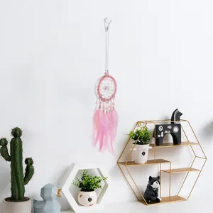 Handmade pink feather dreamcatcher wall hanging for home decor and car ornament gift