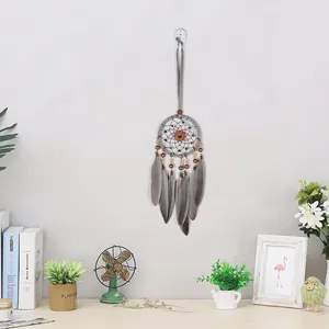 Retro Pumpkin Gear Dreamcatcher Hanging Decoration Grey Feather Handmade Woven Wall Decor For Home Car Bedroom Office Gift