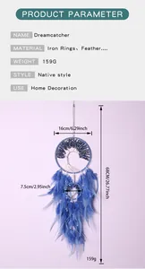 Detailed size specifications for the blue Life Tree crystal dreamcatcher wall hanging