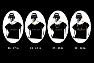Guía de tallas de collares con diferentes efectos de uso desde 40 cm a 80 cm