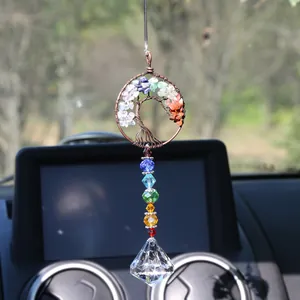 Tree of Life dreamcatcher car hanging ornament with natural chakra stones and crystal